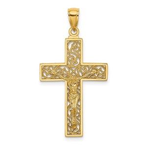 Million Charms 14K Textured Swirl Design Crucifix Necklace Charm Pendant